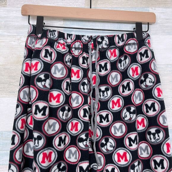 Disney Mickey Mouse Fleece Sports Logo Style Pajama Pants Black Red Womens Small - Picture 2 of 6